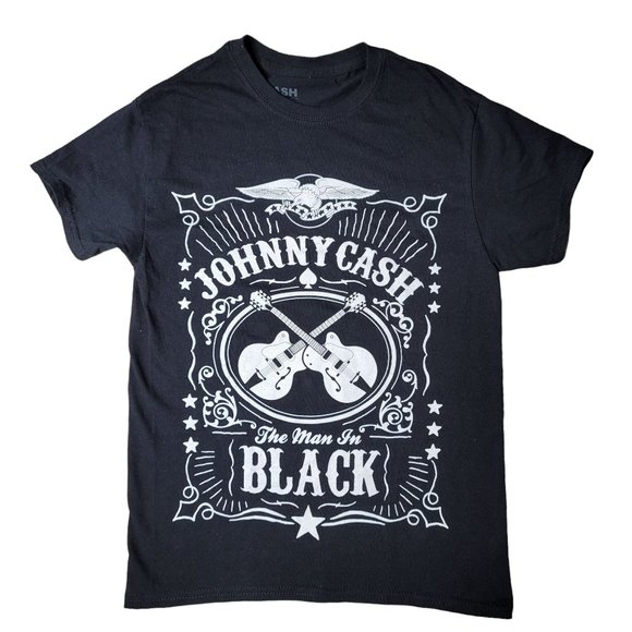 Johnny Cash the man in black mens guitar tee shirt in black small 100% cotton - Picture 2 of 4